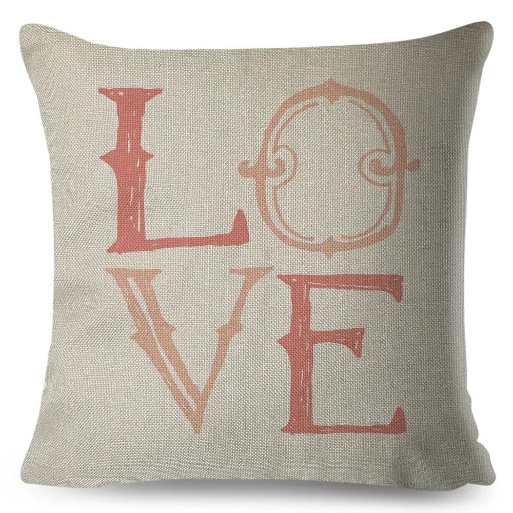 Nordic Style Love Heart Letter Pillowcase Decor Flower Printed Pillow Case for Home Car Sofa Polyester Cushion Cover X