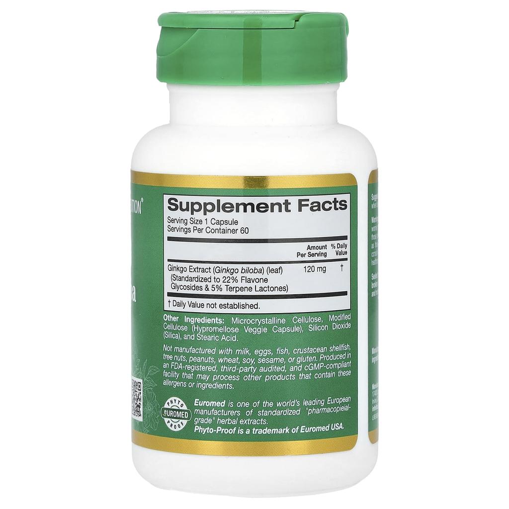 Euroherbs™, Ginkgo Biloba Extract, Euromed Quality, 120Mg, 60 Veggie Caps