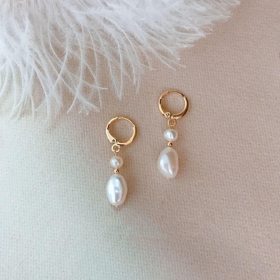 Baroque Natural Freshwater Pearl Earrings for Women, Niche 11k Gold-plated Irregular Light Luxury Pendant Earrings