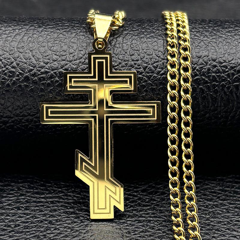 Hip Hop Acero Inoxidable Cruz Ortodoxa Collar Fe Cristo Amuleto Colgante Collares Clásico Religioso Joyería al por Mayor Regalos