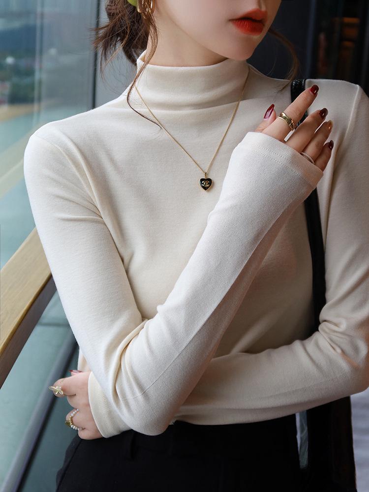 Women's Autumn/Winter 2024 Slim Fit High-Neck Purple Wood Ear Trim Top