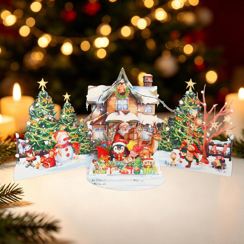 Weihnachts 3D Aufklappkarten Weihnachtsbaum Weihnachtsmann Schneemann Thema Kreatives Urlaubsgeschenk Partygeschenke Dekorationen Heim Schreibtisch Ornamente
