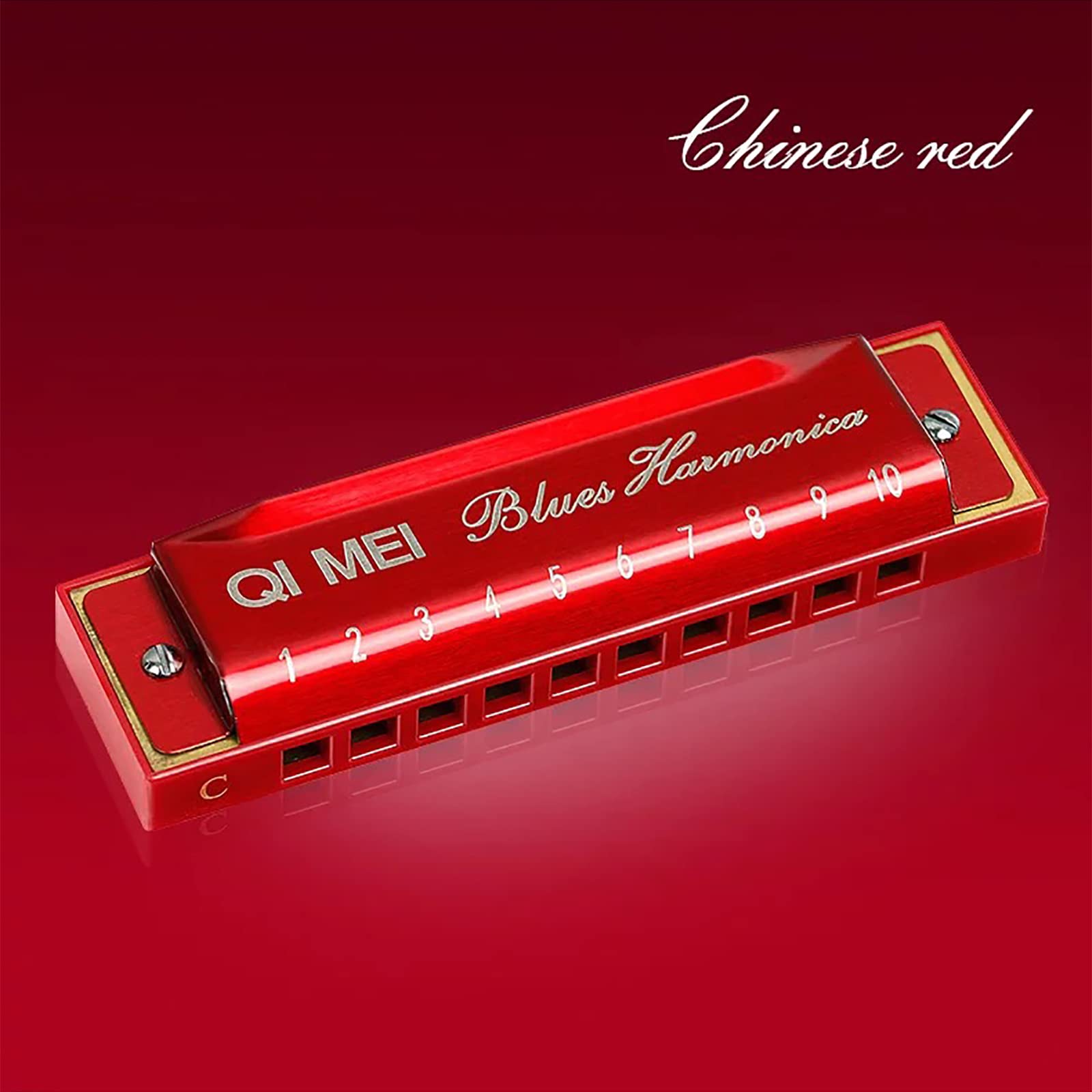 

QIMEI Blues Stainless C Airtight for Beginners and Advanced Players Harmonica, 10/24 Holes, Steel, Key, Case, (10 Holes, Red)