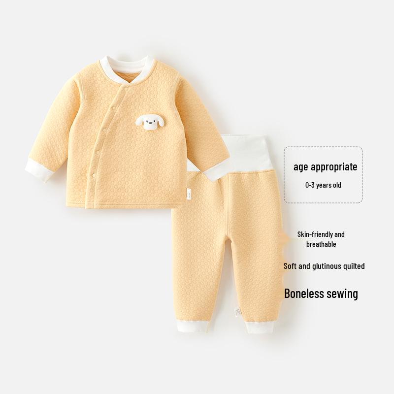 Infant Quilted Winter Set: Baby Warm Underwear with Split Clothes, Autumn Pants & Shirts