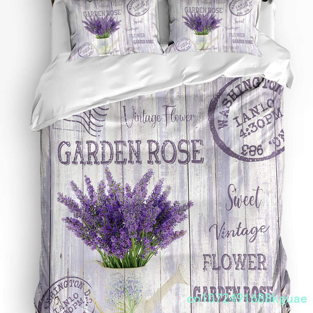 Purple Flower Lavender White Duvet Cover With Pillow Case Custom 3pcs Bedding Set Quilt Cover Double Bed Home Textile