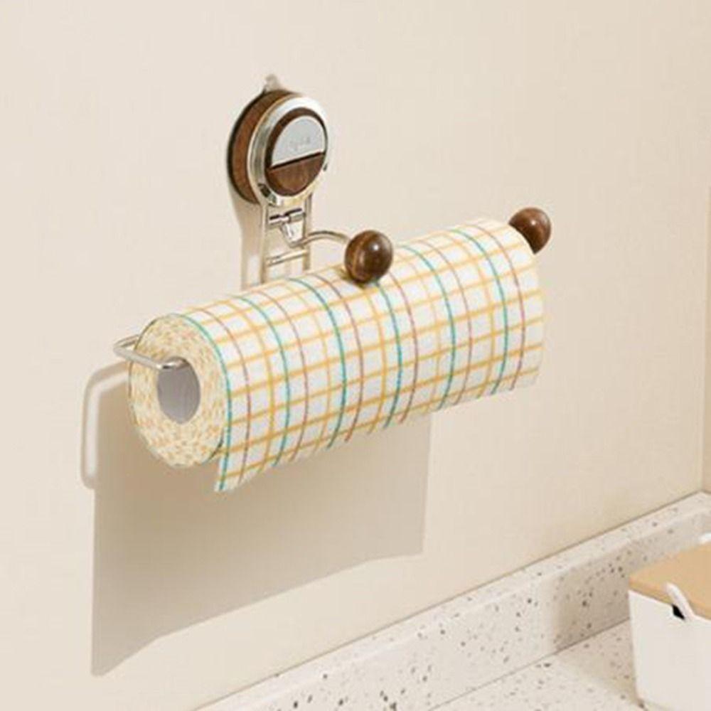 Wall Mounted Suction Cup Roll Paper Holder Punch-Free Dishcloth Hanging Rag Rack for Home
