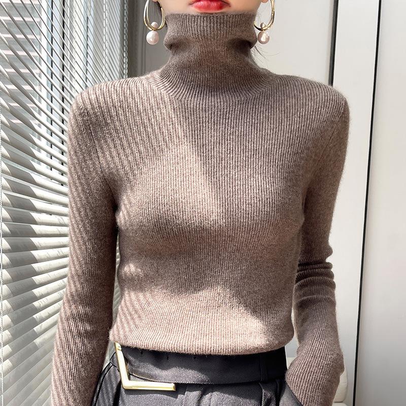 Women's Chunky Knit Turtleneck Sweater - Slim Fit, High Neck, Wool Base Layer for Autumn/Winter.