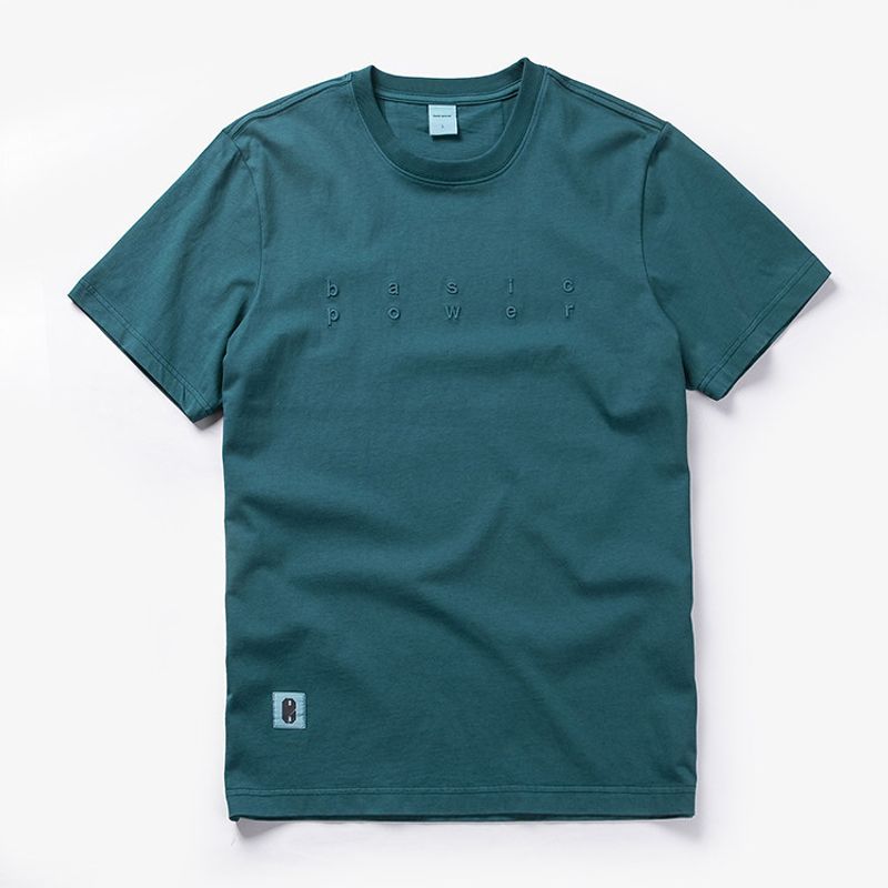 American vintage 300G Heavy High Weight Cotton Embroidery T-shirt Men s Short Sleeve Bottoming Foreign Trade Men s Cotton T-shirt Turquoise L