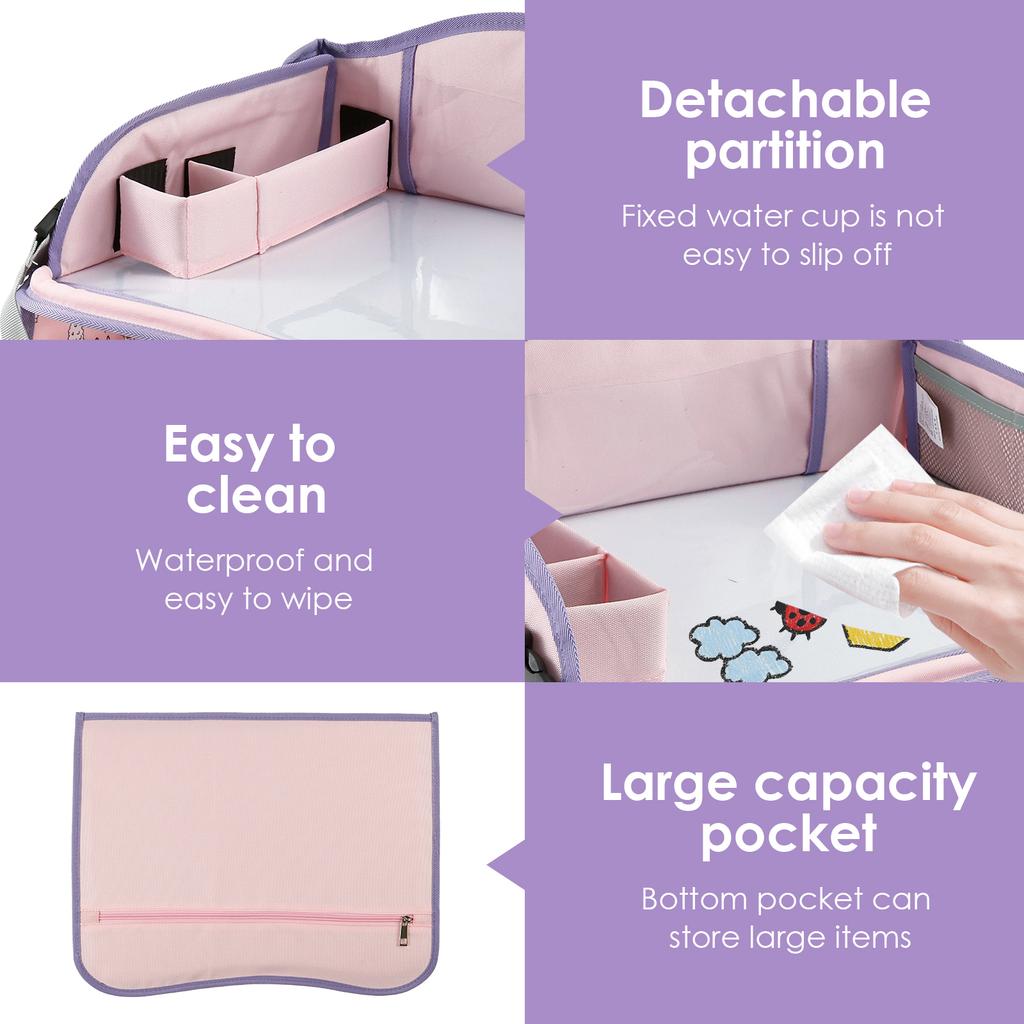 Carseat Table Tray for Kids Polyester Toddler Travel Lap Desk and Organizer with Padded Shoulder Strap Baby Safety Seat Fence