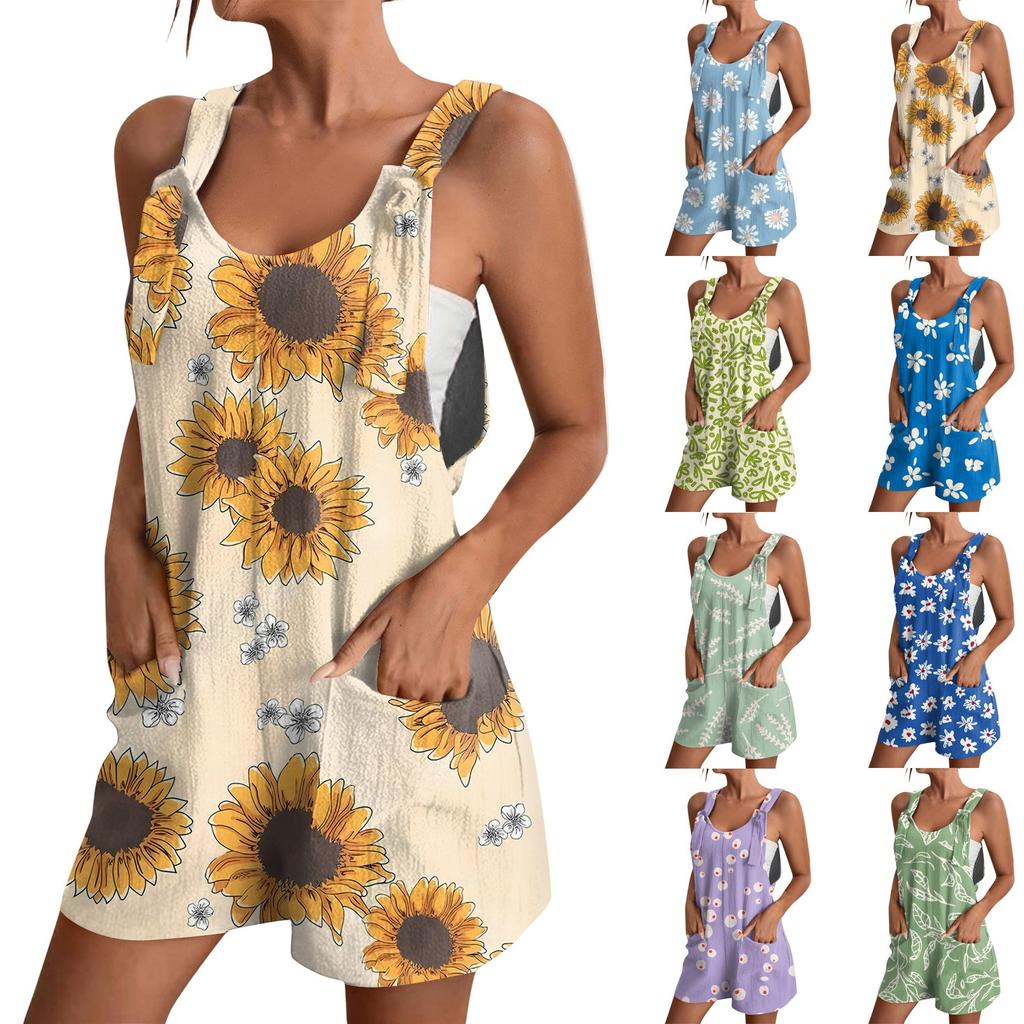 Women's Fashion Floral Print Jumpsuit Casual Jumpsuit Shorts