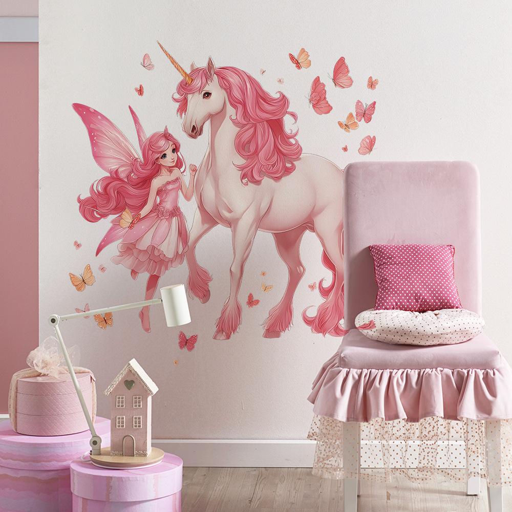 Cartoon Elf and Unicorn Butterfly Children's Room Bedroom Wall Decoration Stickers