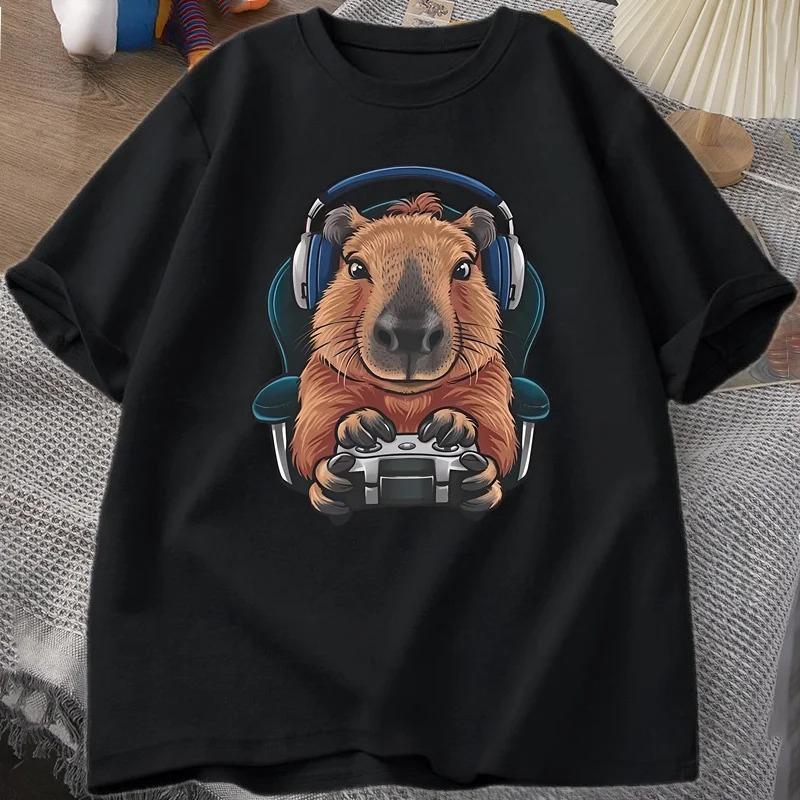Gamer Capybara Shirt Capybara Tank Top Graphic Cute Rodent Tshirt Funny Animal Gaming with Controller Unique Graphic Tshirts