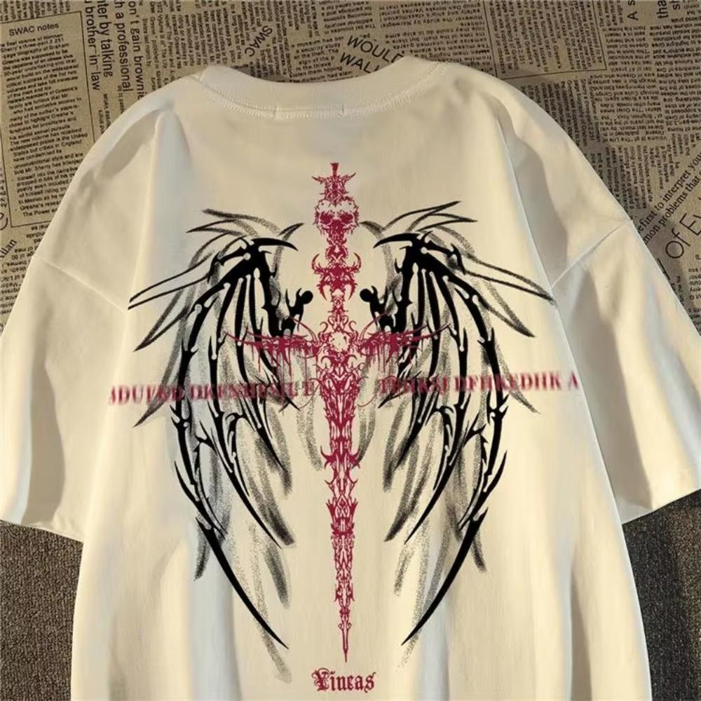 Personalized Street Trend Wing Print 100 Cotton Unisex Unisext Tshirt Summer Autumn Daily Outdoor Sport Unisex Clothing
