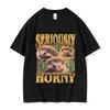 Funny Hedgehog Seriously Horny Meme T Shirt Unisex's Vintage Fashion Oversized Cotton T-shirts Y2k Harajuku Clothing T-shirt Tops