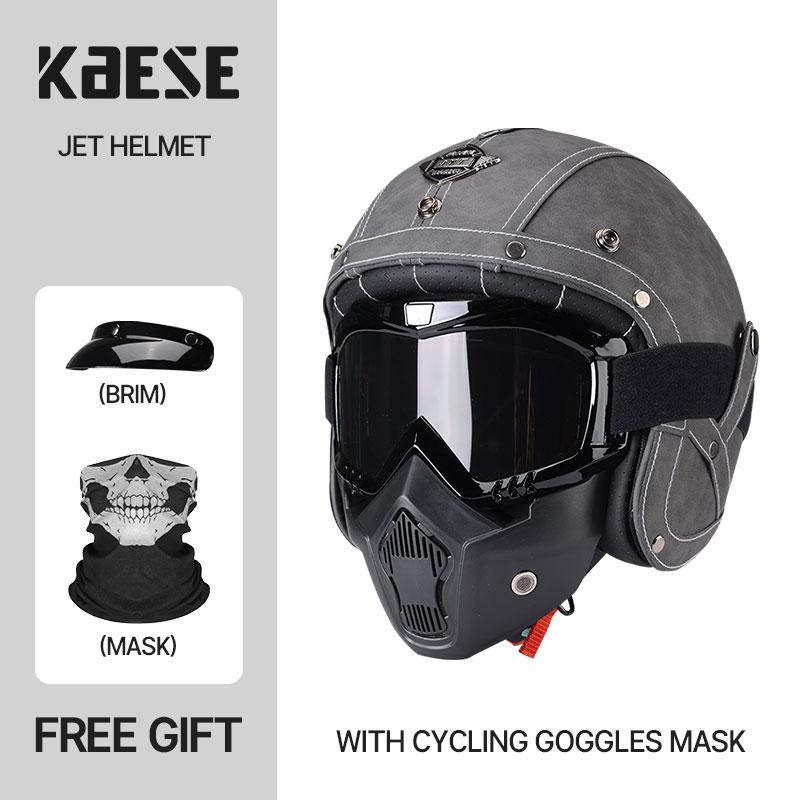 Newest Black Leather Open Face Motorcycle Helmet With Mask Scooter Riding Caque Classic Electric Motorbike Jet Cascos Para Moto