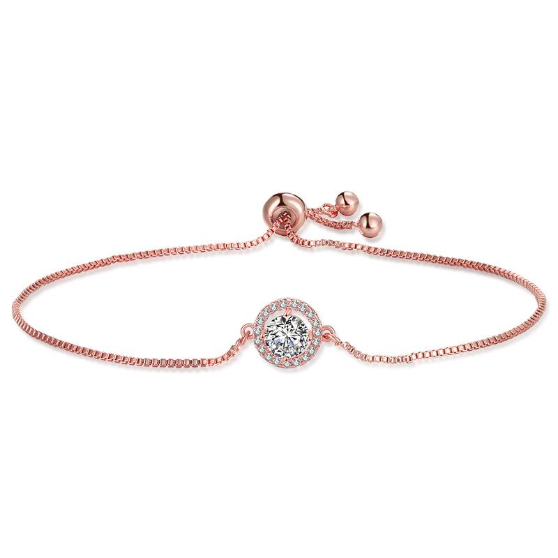 Yupsk Classic Simple Round Cubic Zirconia Charm Adjustable Bracelet Shiny Crystal Engagement Wedding Jewelry