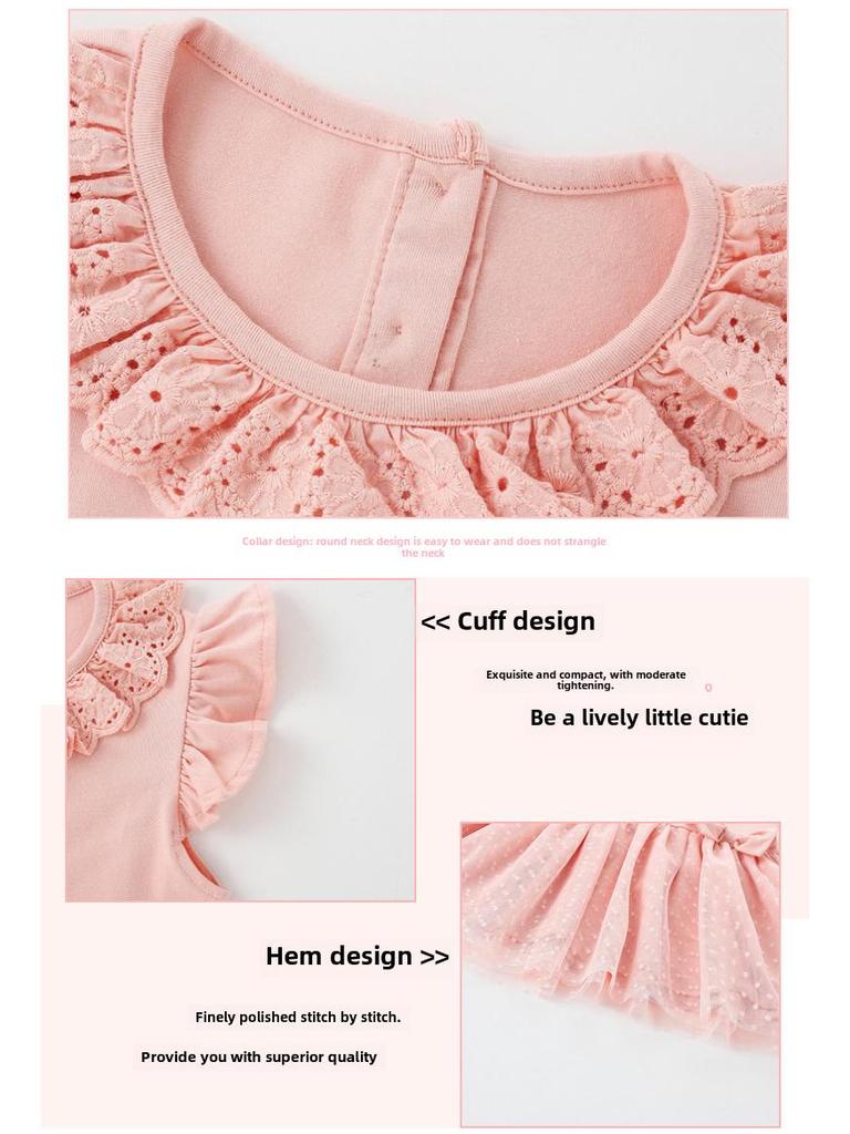 Malwee Summer Cotton Princess Dress - Solid Color, Short-Sleeved for Girls