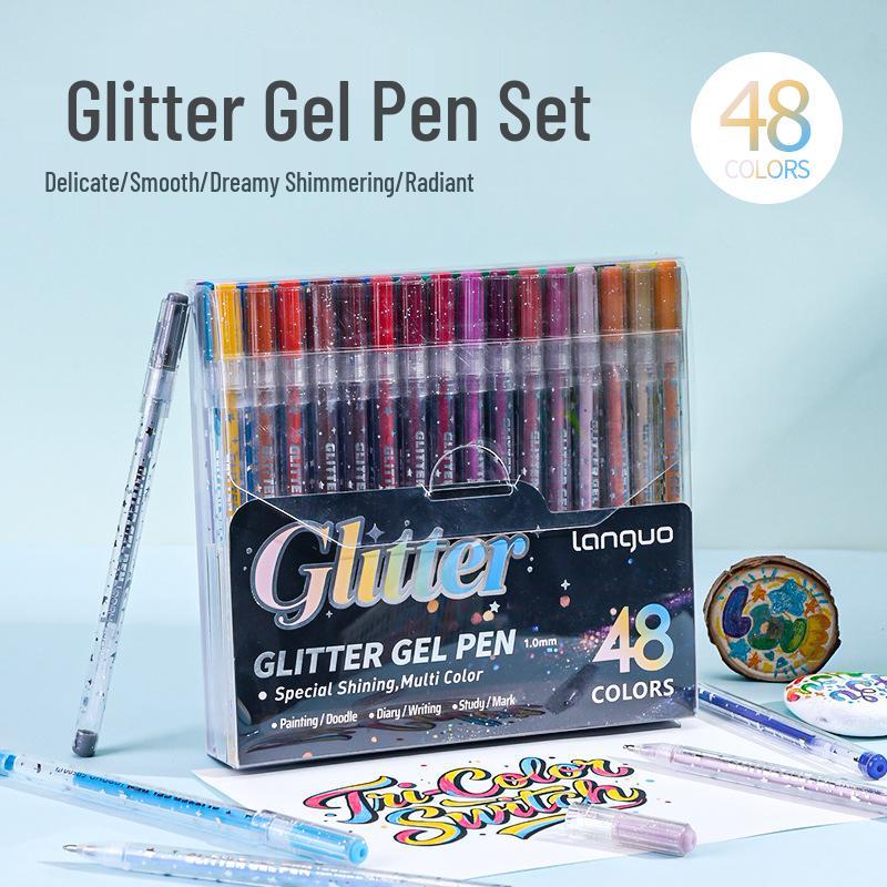 Blue Fruit 12-Color Glitter Gel Pens: Sparkly Neutral Pens for Students, Journals, and Drawings.