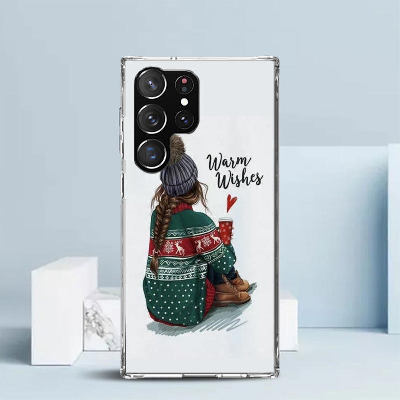 Christmas Art Girls Coffee Phone Case For Samsung Galaxy S24 S25 Edge S26 Ultra S22 S23 Plus S21 + S20 FE Soft TPU Back Cover Ga