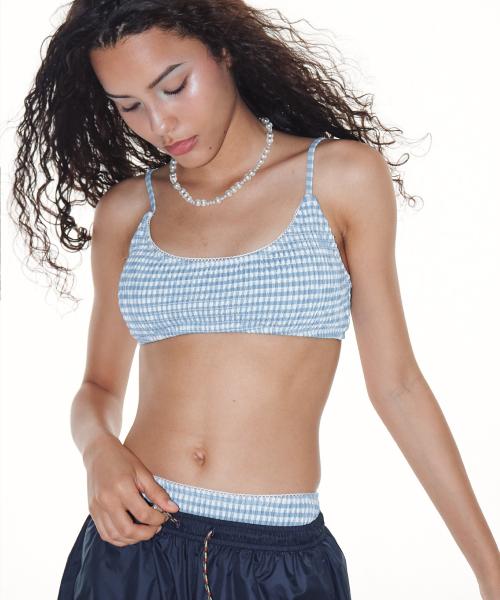 Hata Check Smocked Bikini Set_Blue