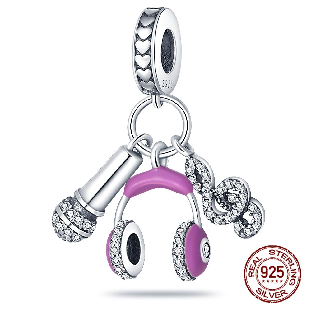 925 Sterling Silber Lila Perlen Blume Schmetterling Hänge Charm Passend 4MM Lochdurchmesser Armband Halskette 925 Schmuck Geschenkherstellung