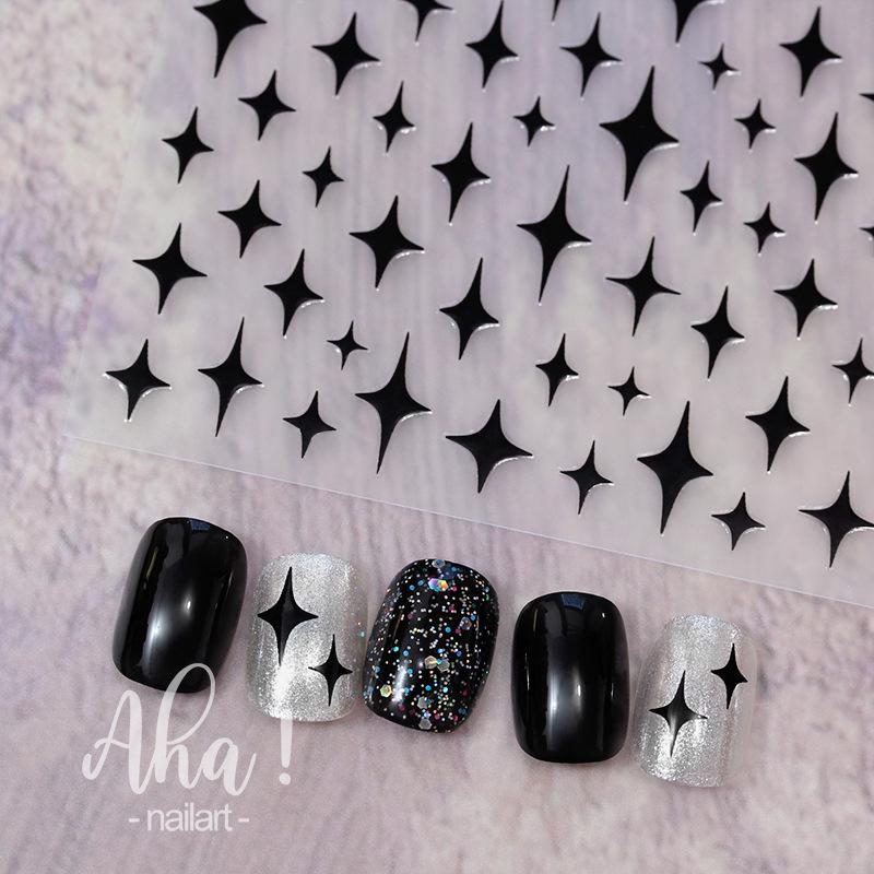 Aha Dreamy Starburst Nail Stickers - Gold, Silver, Black & White Japanese Crescent Stars