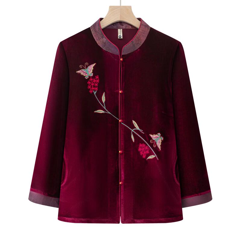 Women's Elegant Embroidered Stand-Collar Jacket for Seniors