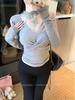 Women's Slimming French Lace Knot V-Neck Long-Sleeve Top for Fall/Winter