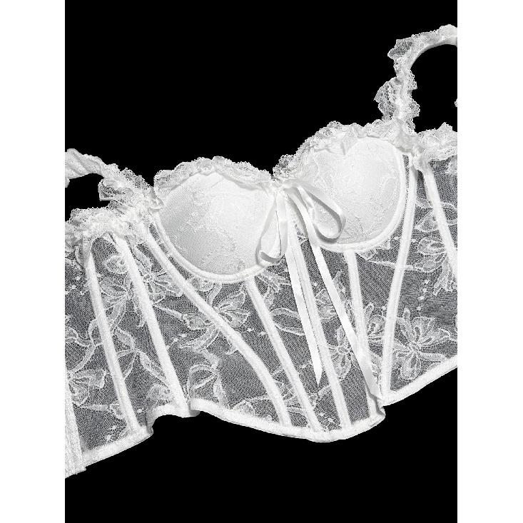 Top Corsetto da Donna in Pizzo con Fiocco, Zip, Spalline Staccabili, Bustier Sexy