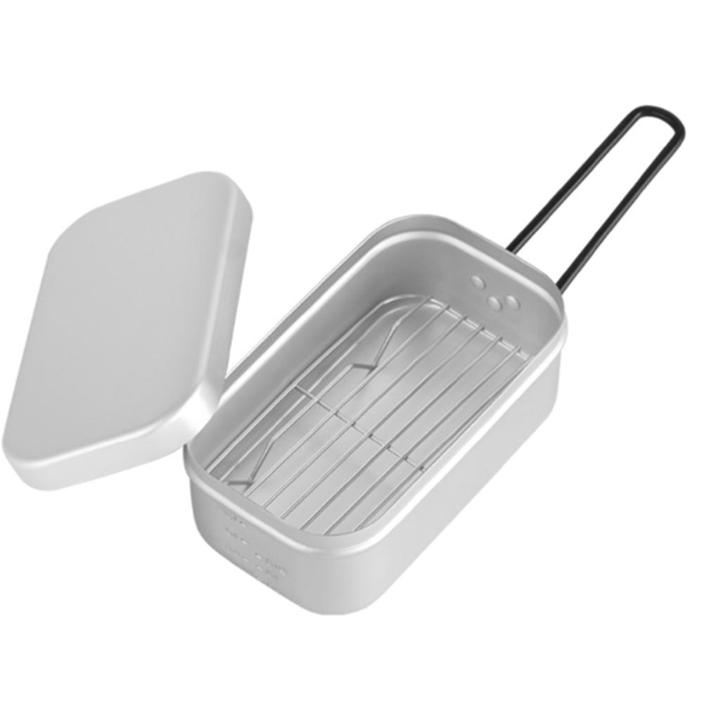 Portable Picnic Steamed Rice Box Portable Aluminum Camping Lunch Box With Steamer Grill Lightweight Camping Folding Handle
