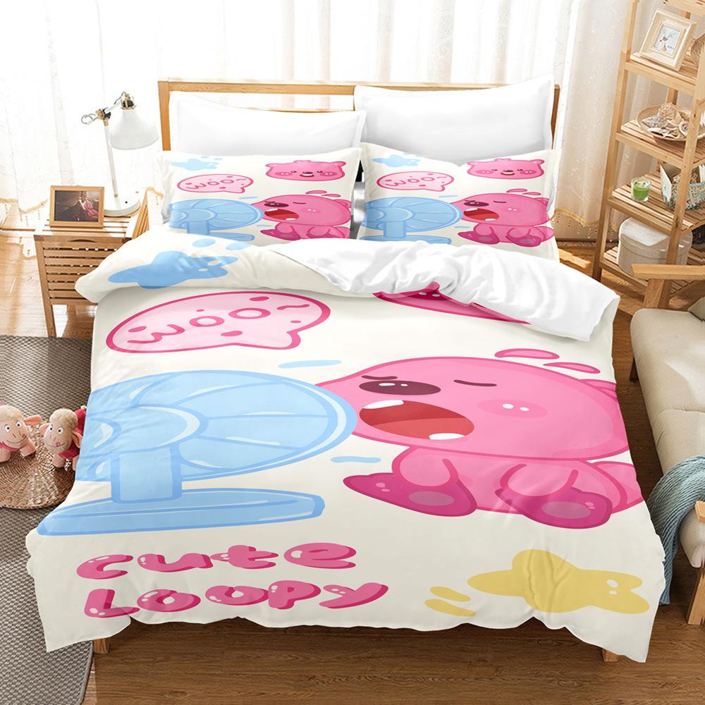 Little Beaver Printed Bedding Kit 3D Digital Three-Piece Grinding Quilt Cover Bedding