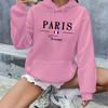 Women's autumn and winter warm and loose casual Paris pattern printed suede long sleeved hooded sweatshirt