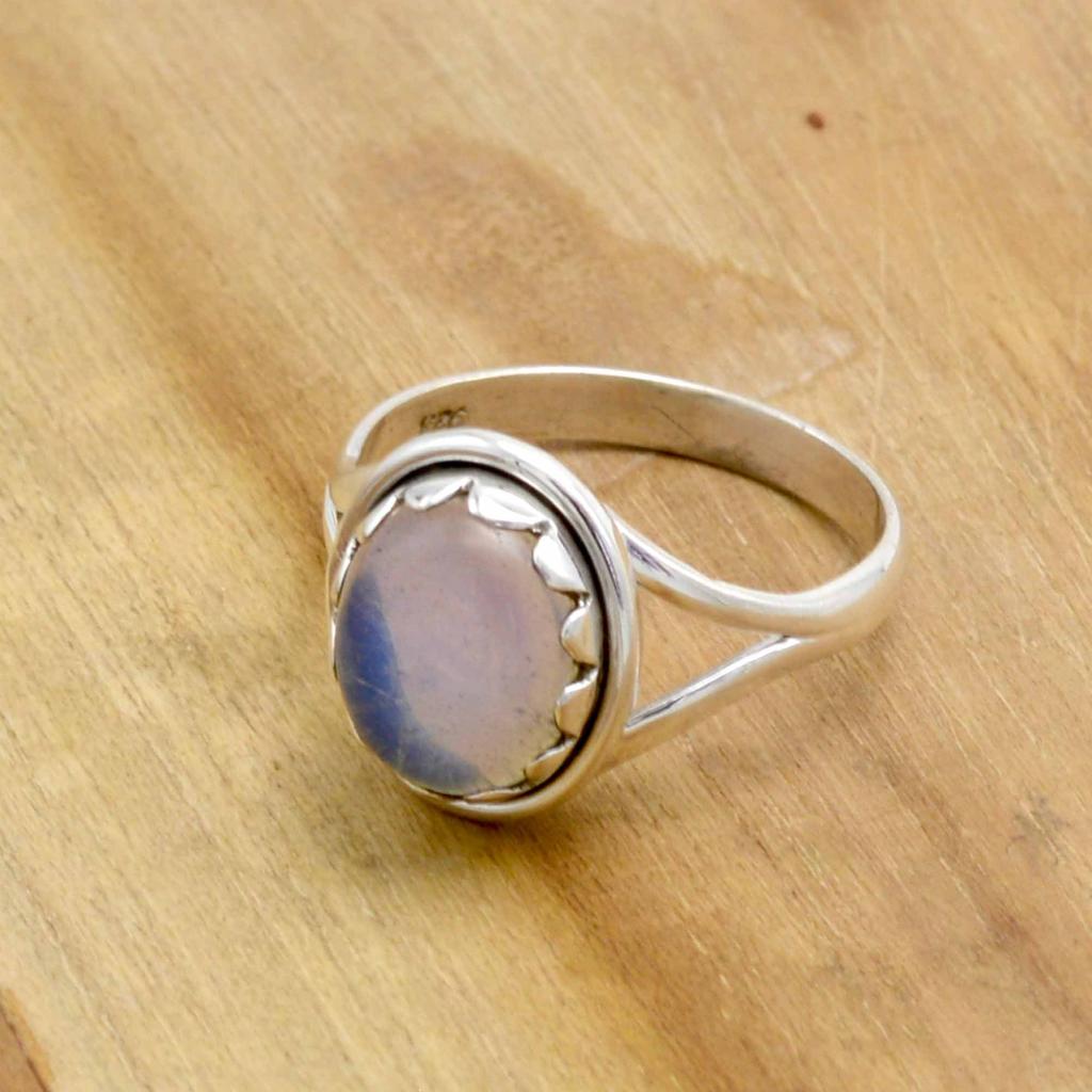 Opalite 925 Sterling Silver Ring, Oval Gemstone Handmade Women Boho Ring Jewelry
