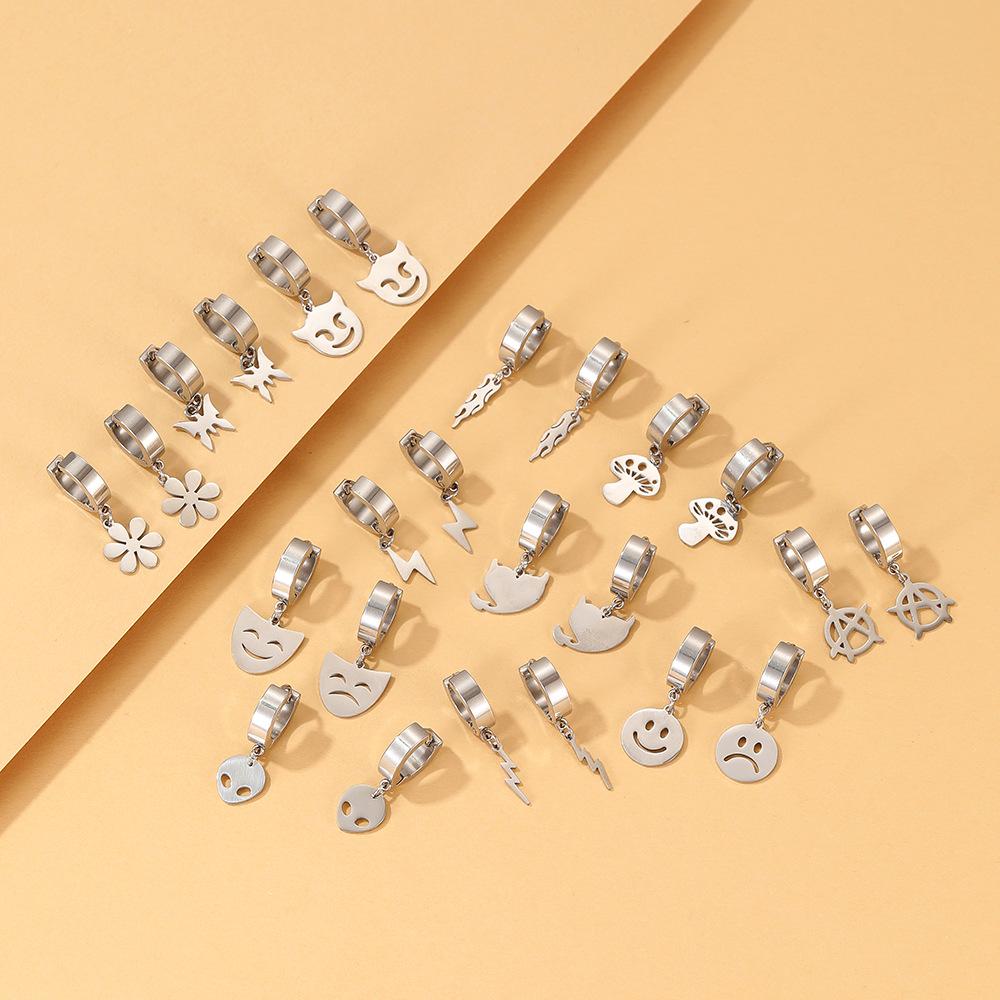 Cute Alloy Creative Earrings With Butterfly Mushroom Smiley Face Shapes Geometric