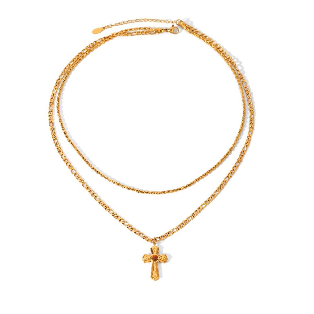 Heiß verkaufende französische Edelstahl-Kreuzkette mit Zirkon- und Perlenanhänger