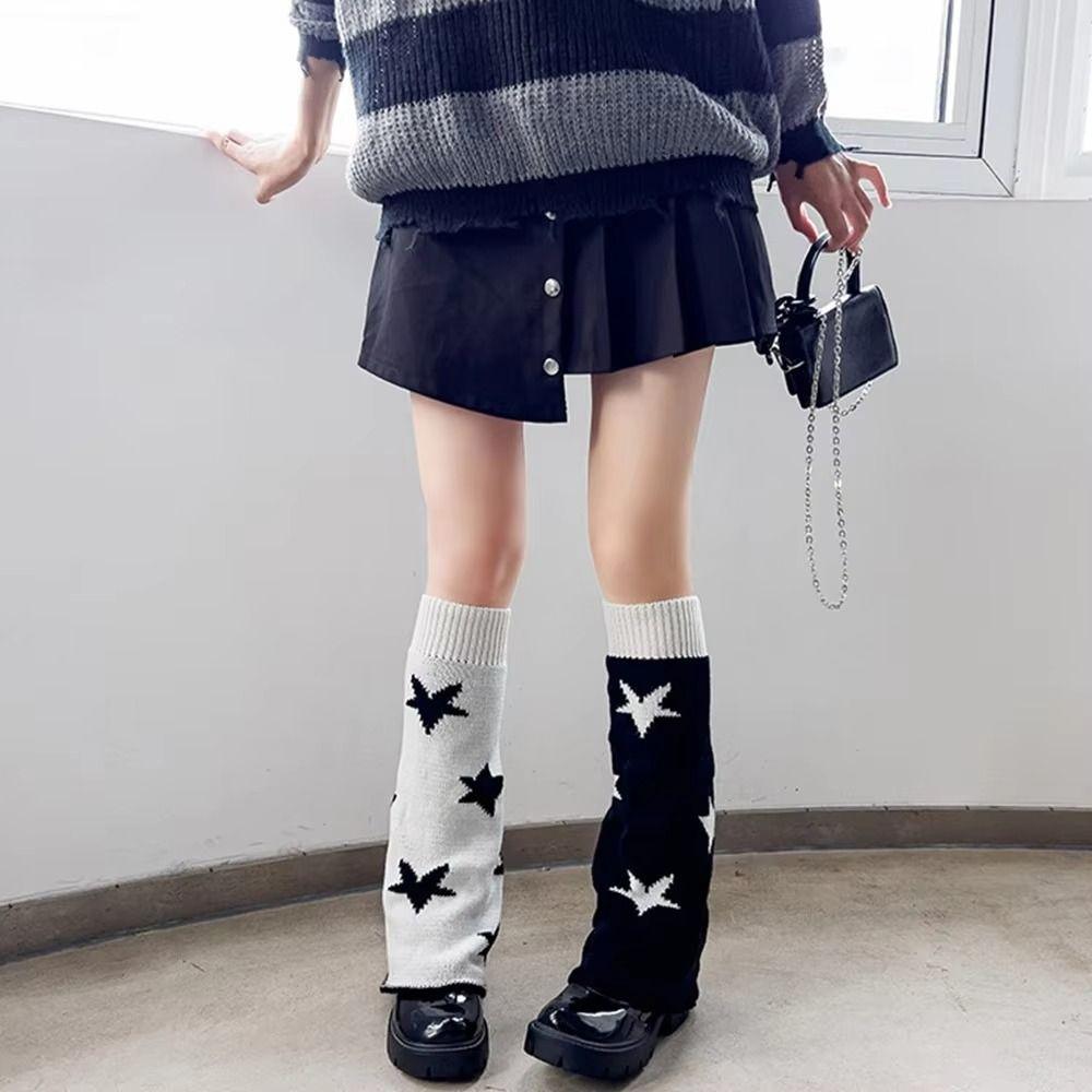 Gothic Cross Knitted Socks Punk Style Leg Cover Socks Long Socks Boot Cuffs  Lolita Style