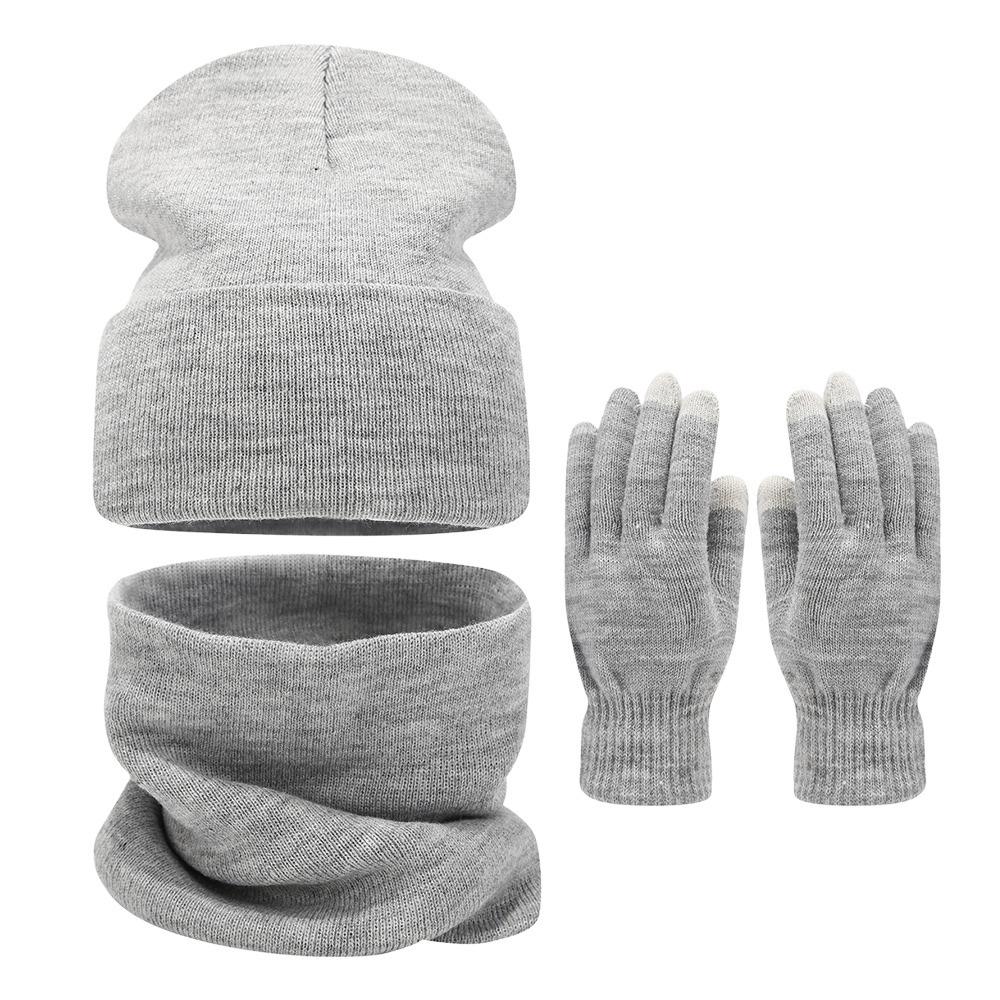 3Pcs/Set Windproof Knit Beanie Snood Set Thicken Scarf Neck Warmer for Men Women