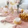 Handmade Fringe Table Runners Cheesecloth Gauze Rustic Sheer Fabric Table Cover for Bohemian Wedding Party Christmas Decorations