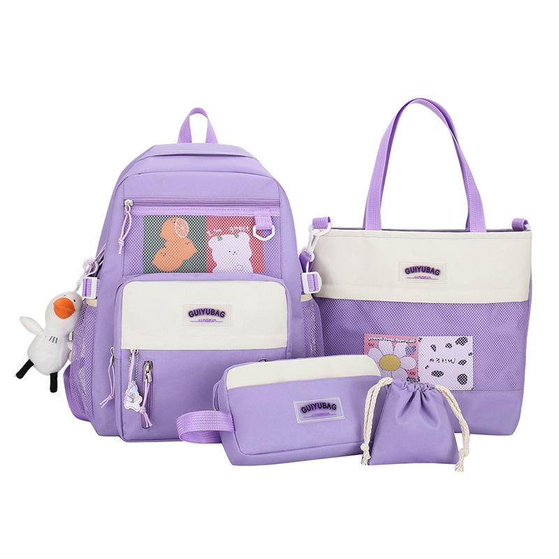 

School bag four-piece female backpack fashion student large capacity backpack backpack student schoolbag фіолетовий