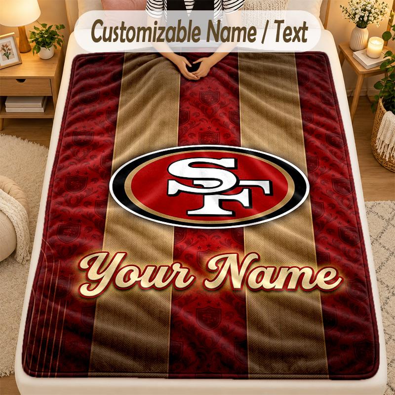 Flannel BlanketSan Francisco 49ers Custom Name Text Personalized Soft Warm Throw Blanket Home Decor Gift