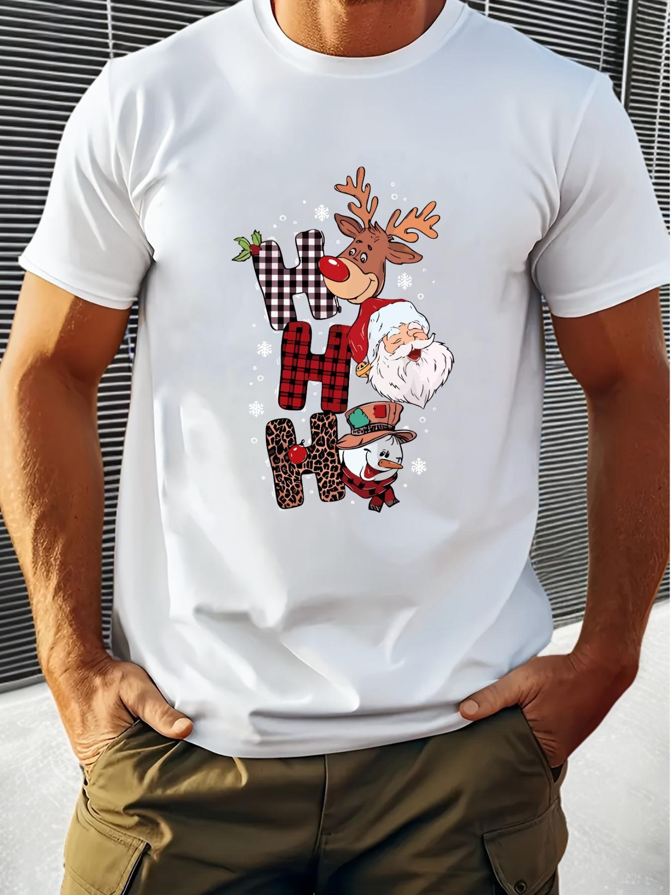 

Мужская летняя хлопковая футболка с круглым вырезом и праздничным дизайном «Хо-хо-хо» - Повседневная футболка с коротким рукавом с Сантой S