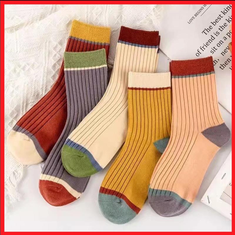 New Autumn Winter Versatile Western Style Socks Korean Vertical Striped Mid Tube Socks Keep Warm Mid Calf Socks