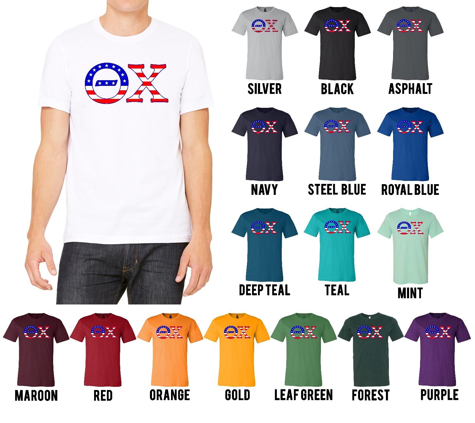 

Theta Chi Fraternity Bella+Canvas American Flag Letters Shirt USA - NEW Unisex T-Shirt S