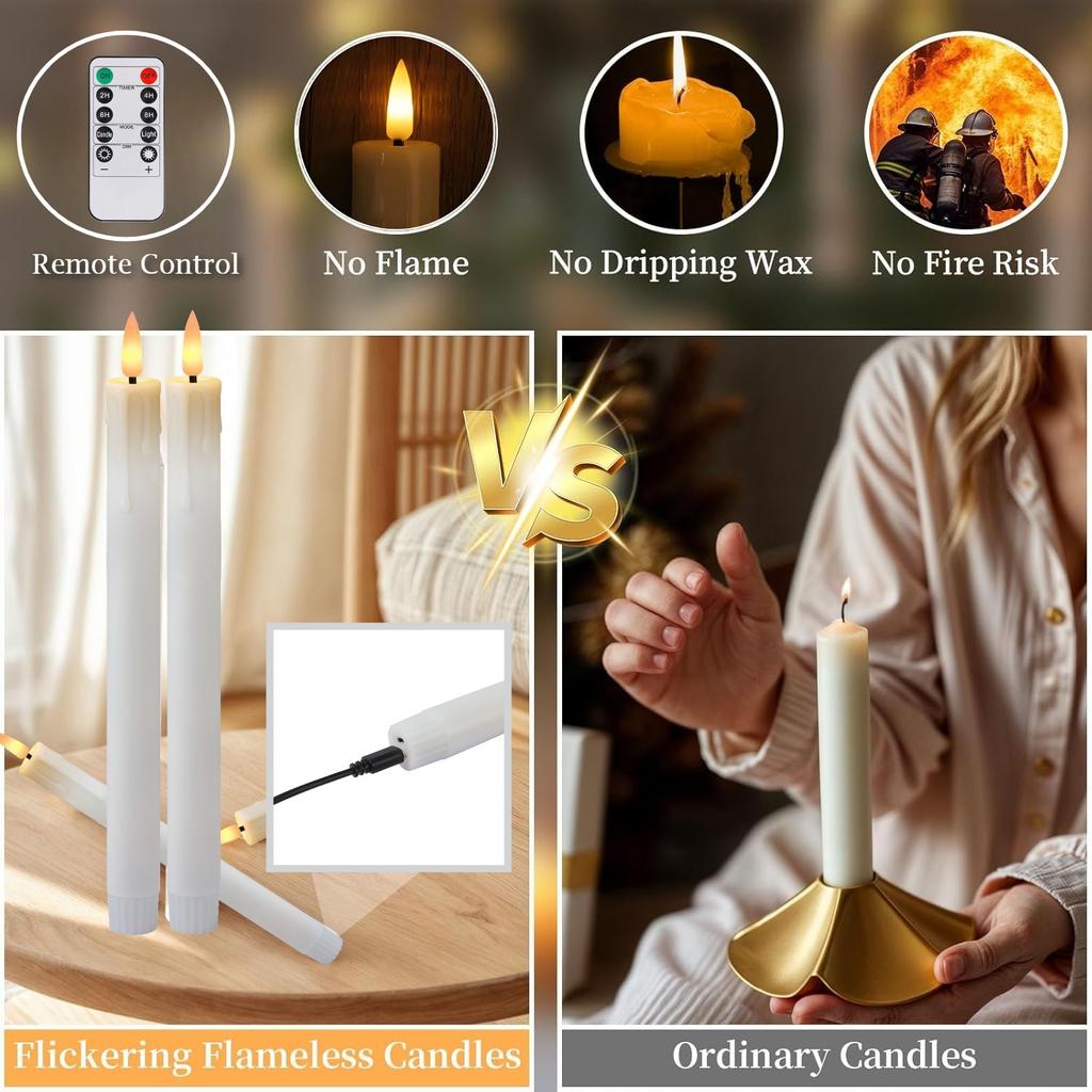 Flameless LED Taper Candles with Remote Timer Battery Operated Flickering Candlesticks for Wedding Halloween Christmas Decor