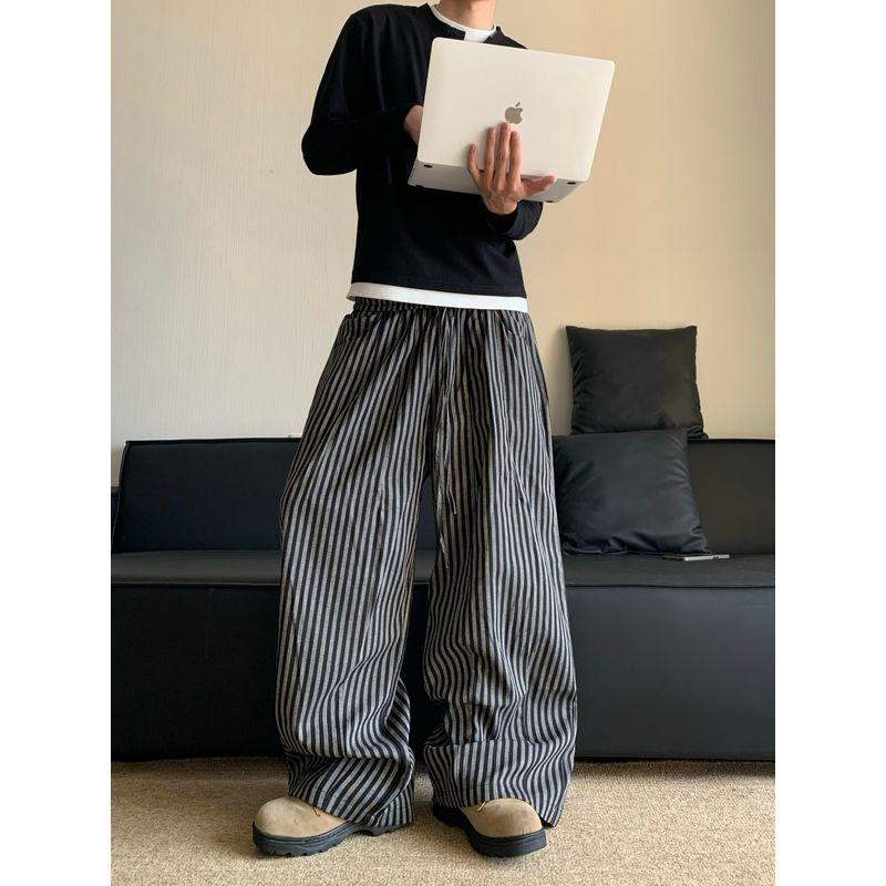 

Cabbage Coke Relaxed Sense Loose Vertical Stripes Casual Pants Men s American Casual Loose Pants Straight-leg Mop Pants Black 2XL