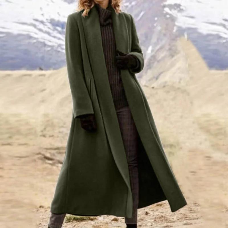 Vintage Womens Wool Coat With Scarf Collar For Winter Casual Wear