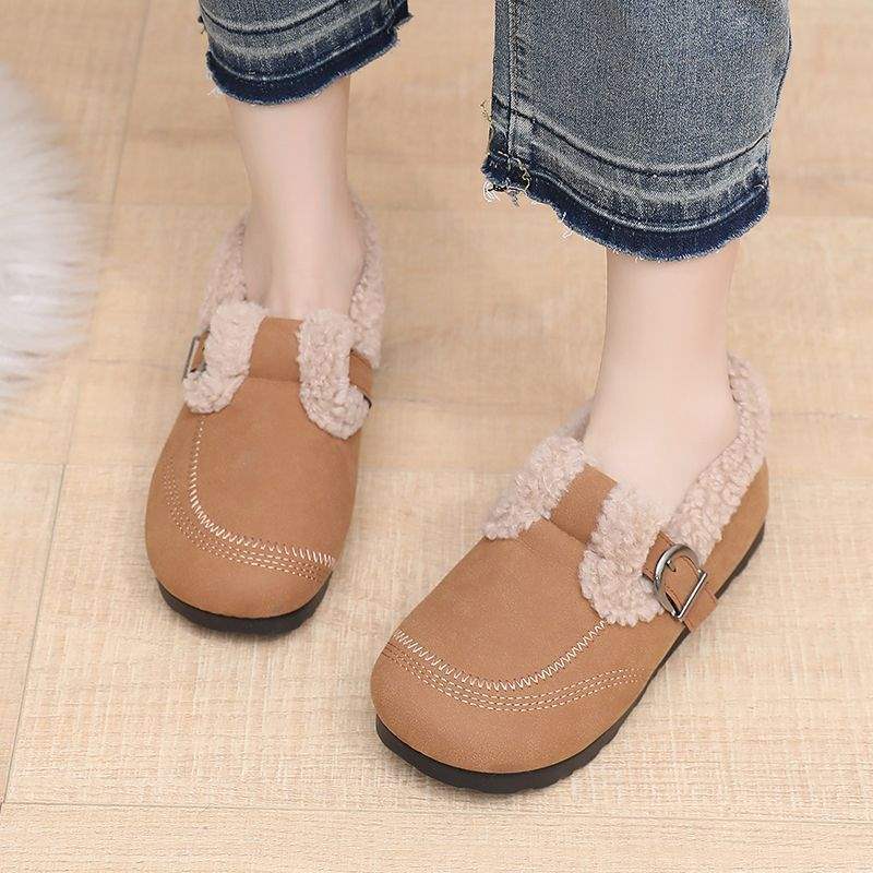Doudou Woolen Lamb To Keep Warm In Autumn and Winter, New Flat-bottomed Birkenstock Retro Pedals, Velvet Lazy Cotton Shoes, Low-top Women's Shoes