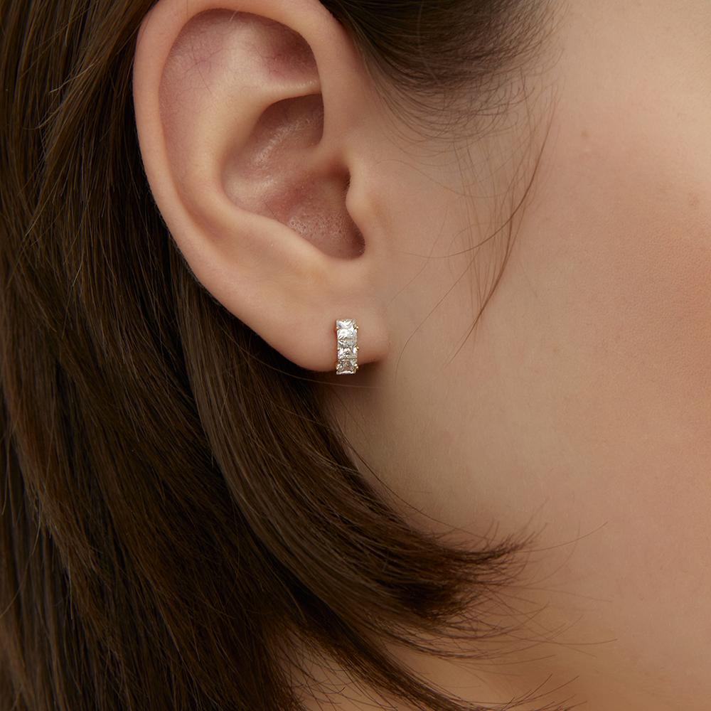 Lunne Silver 925 Triple Square Stone One-Touch Earrings #Lse87