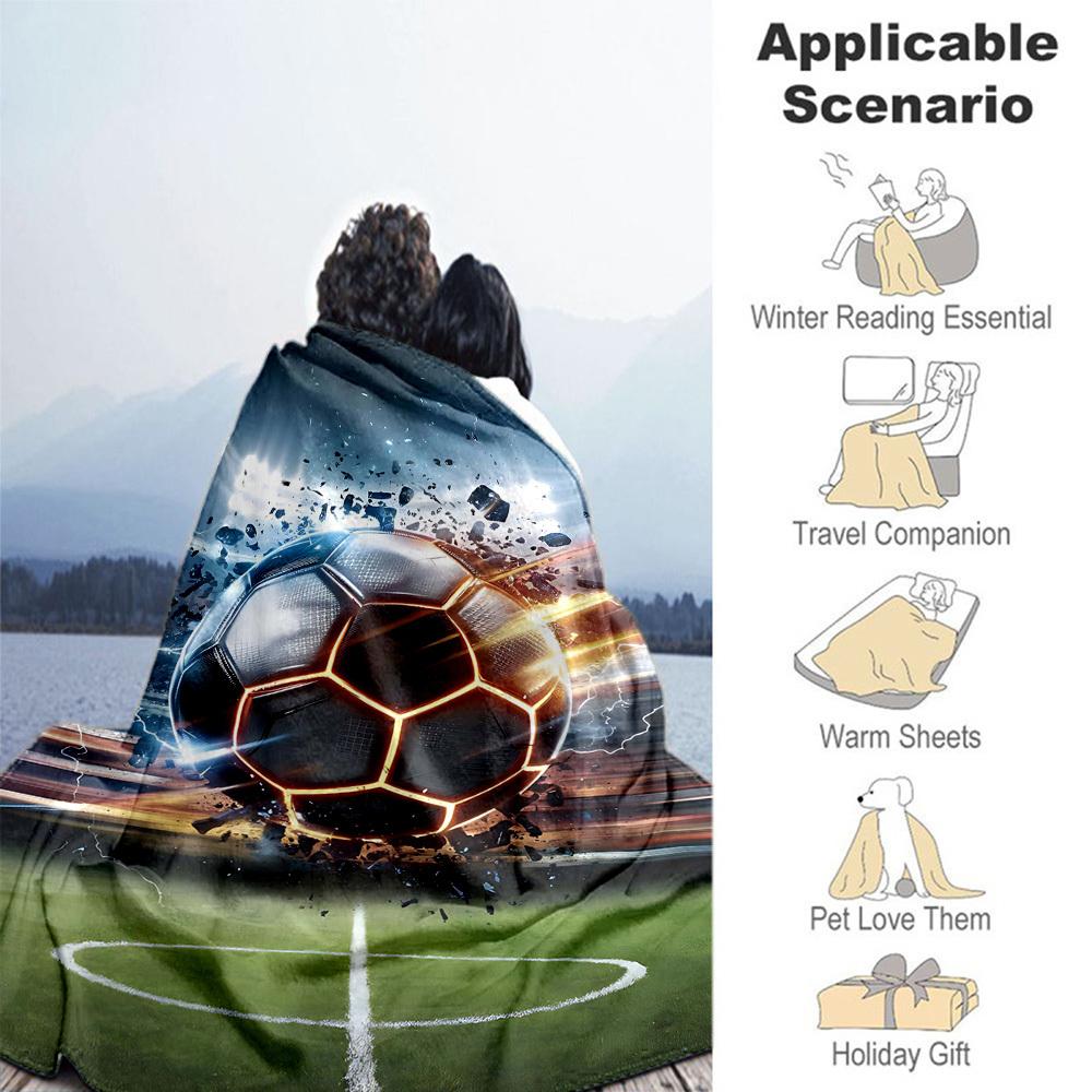 1PC Soccer ballOutdoor Flannel Blanket - Soft Plush Decor for Picnics, Camping, Bedroom, Playroom, Office, or Lunch Break 1230A