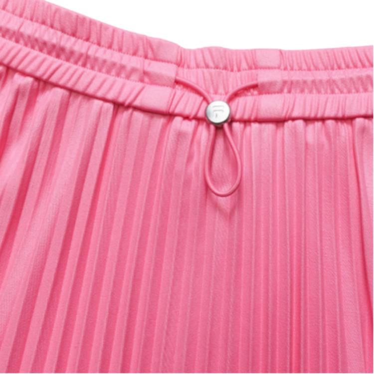 FILA Fleece Elastic Waist Mid-Length Pleated Knit Skirt Women skirts Pink F11W144304G-PC